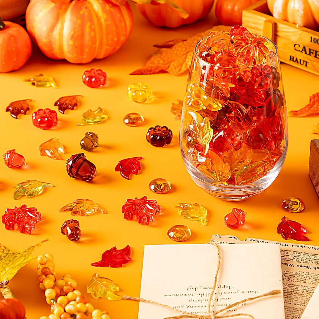 Acrylic Fall Vase Filler, Thanksgiving Mini Acrylic Pumpkins Leaves Acorns Gems for Decor Home, Table Centerpieces