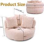 45" Round Pink Bean Bag Chair with Backrest,Corduroy Fabric Beanbag Couch 3 Pillows,Floor Cushion Bean Bag Chair for Adults,Plush TV Chair,Comfy Lazy Sofa for Living Room