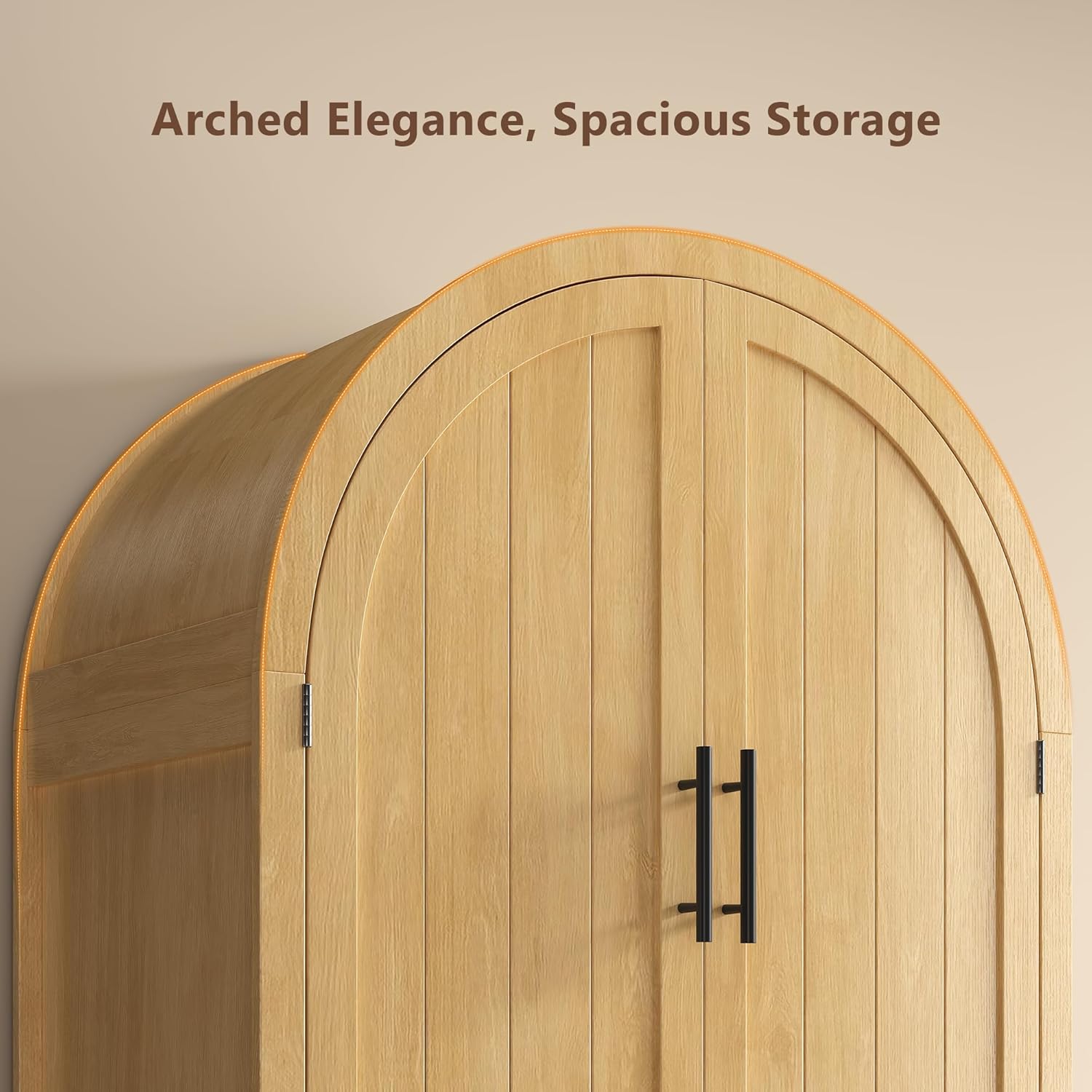 Einhomn 71" Tall Arched Pantry Cabinet, Farmhouse Wooden Kitchen Storage Cabinet with Adjustable Shelves, 6-Tier Door Shelves & Drawer, for Dining Room, Living Room, Bathroom, Natural