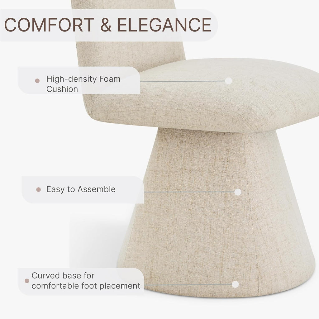 KISLOT Swivel Dining Chairs Set of 1, Modern Upholstered Dining Chair Mid Century Kitchen Chairs with Wave Shaped High Back, 360 Degree Rotating Vanity Chair for Dining Room, Bedroom, Farmhouse, Sand