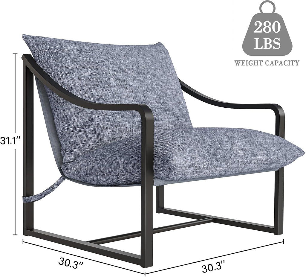 GarveeLife Sling Accent Chair 2 PCS, Mid Century Modern Lounge Chair, Rust-Proof Metal Frame with Removable Cushion, Comfortable Armchair for Living Room, Patio, Balcony, or Garden, Gray