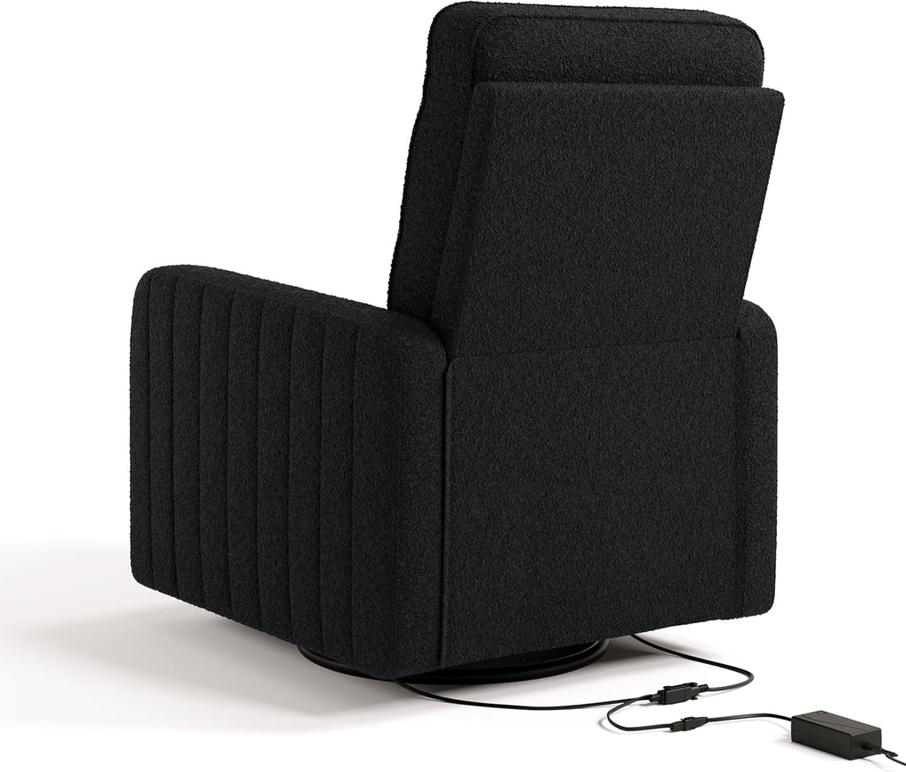 Storkcraft Kyoto Deluxe Power Recliner Swivel Glider (Black Boucle) – Premium Electronic Power Recliner for Nursery, Includes Dual-USB Charging Port with USB-A & USB-C, Glider Rocking Chair