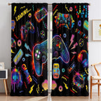 Peryiter Games Curtain Bedroom Room Decor Neon Gamer Curtain with 2 Tiebacks 42 x 84 Inch Thermal Insulated Window Drapes for Bathroom Nursery Home Decoration, 2 Panels
