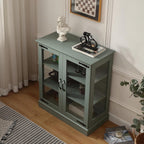 FOREST GRAVITY 31.5'' Small Display Buffet Cabinet with Glass Doors for Great Showcase,Small Coffee bar Cabinet with one Adjustable Shelf and one Fixed Shelf,Modern Sideboard Buffet for Kitchen,Green
