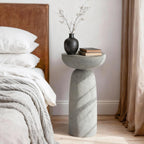 24'' Tall Round Gray Pedestal Side Table, Modern Hourglass End Table with Stone Texture, Minimalist Faux Concrete Accent Table for Living Room, Bedroom, or Patio