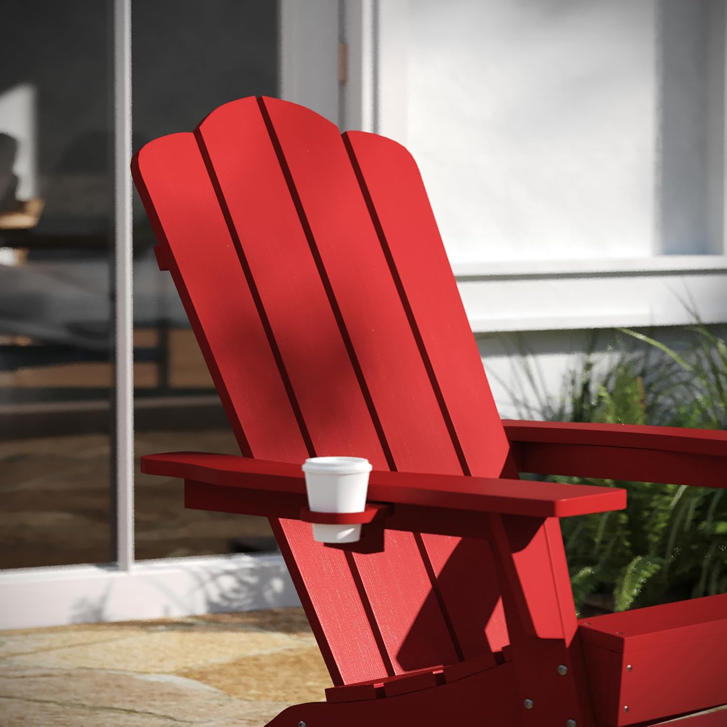 Taylor & Logan Nellis Adirondack Chair with Cup Holder, Weather Resistant HDPE Adirondack Chair in Red