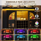 Wine Bar Cabinet with Power Outlet & LED Light, 54'' Liquor Cabinet with 15 Wine Rack & Glass Holder, Coffee Bar Cabinet for Home with Storage, 2 Arched Door, Buffet Sideboard for Living Room, Kitchen