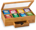 Bamboo Tea Bag Organizer Box - 8 Compartment Tea Storage Box with Acrylic Lid, Magnetic Closure and Drawer, Tea Bag Holder for Kitchen Counter, Tea Organizer, Tea Box, Gift for Mom Wife Tea Lovers