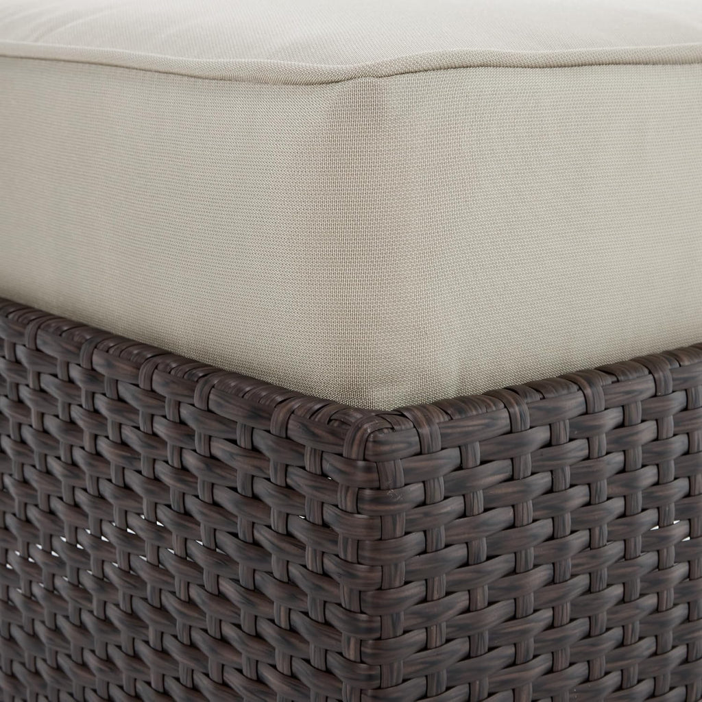 Serta Laguna Brown Wicker Outdoor Patio Ottoman with Beige Cushion for Deck, Porch, Backyard or Patio Seating