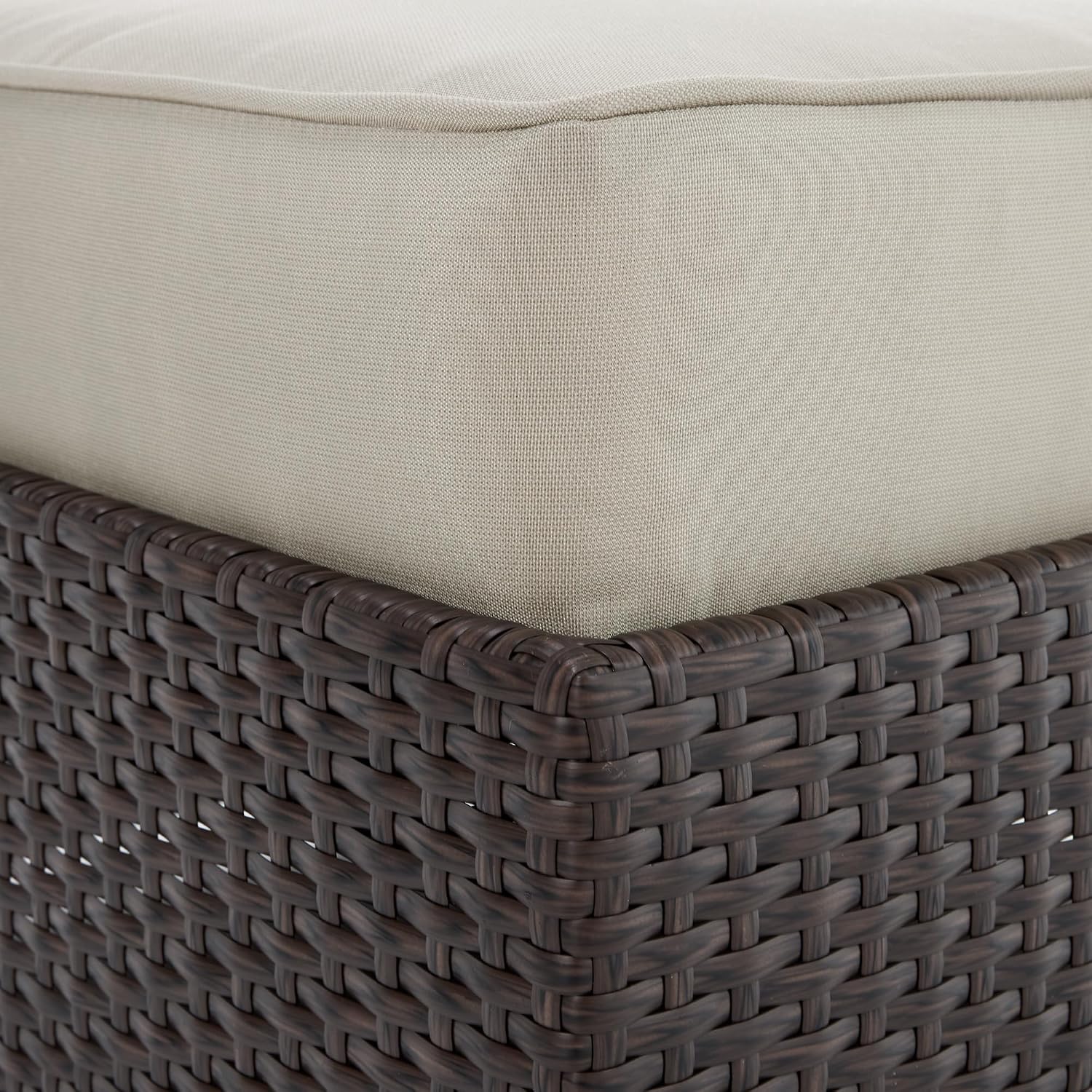 Serta Laguna Brown Wicker Outdoor Patio Ottoman with Beige Cushion for Deck, Porch, Backyard or Patio Seating