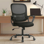 OLIXIS Home Office Chair, Mid Back Computer Ergonomic Mesh Desk with Large Seat, Executive Height Adjustable Swivel Task with Lumbar Support and Armrest, for Adults, Black