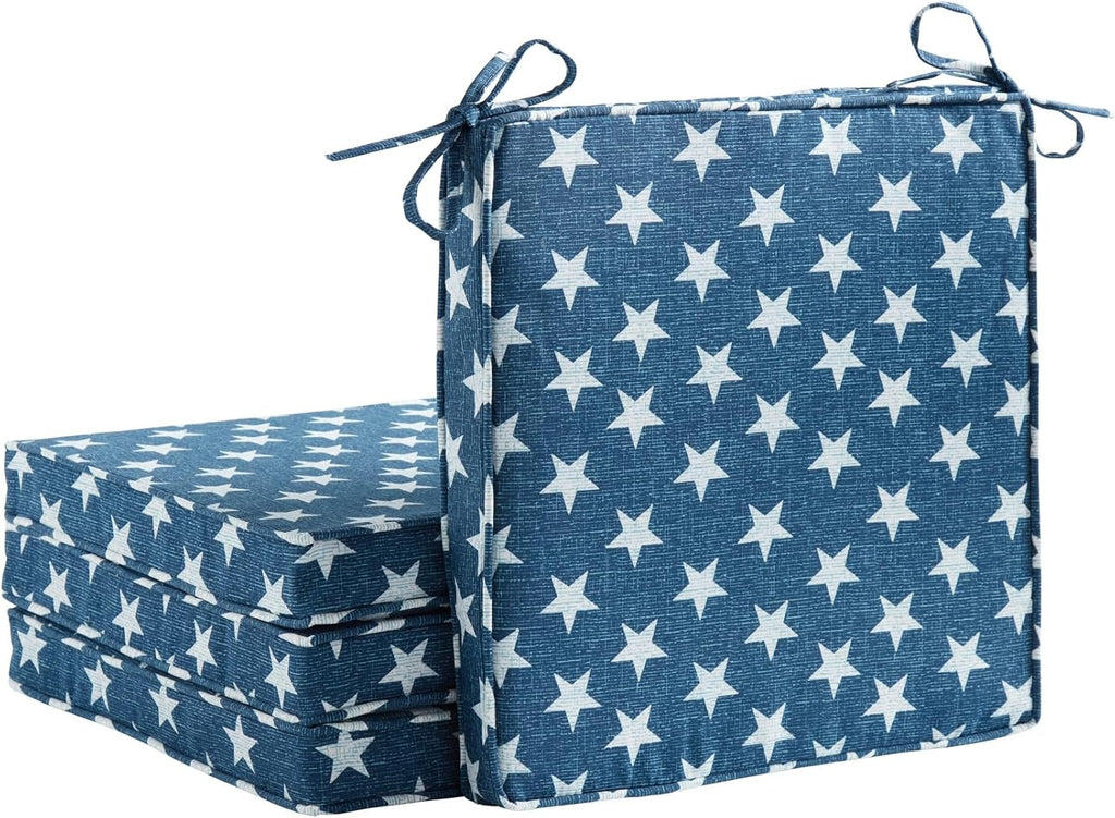 Outdoor 18-inch Square Reversible Seat Cushion with Ties, 4-Pack, Stars