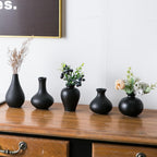 Black Bud Vases, Ceramic Small Vase Set of 5, Mini Vases for Fresh and Dried Flowers, Modern Home Decor, Pottery Centerpiece Table Decorations