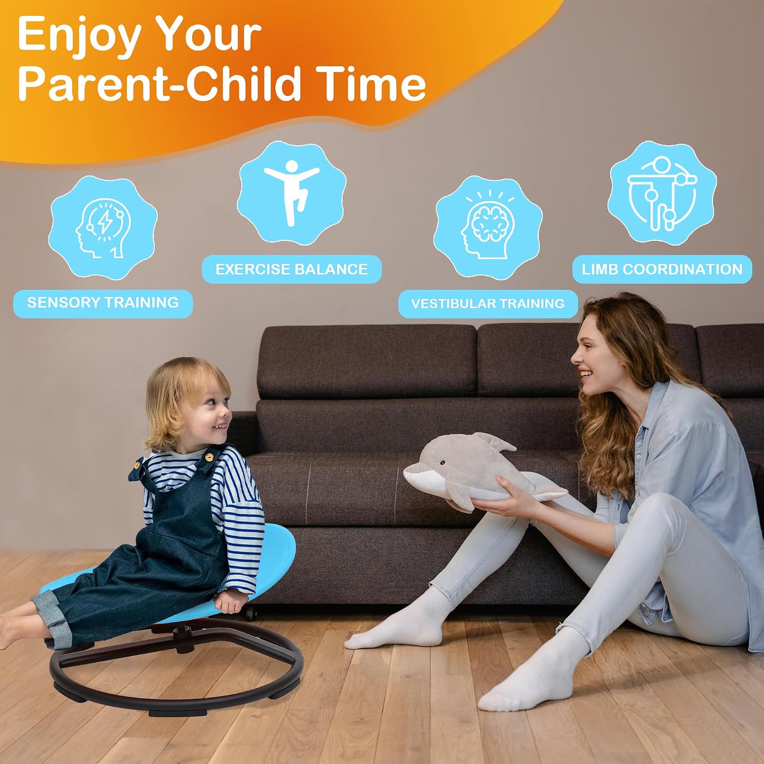 Sensory Spinning Chair for Autistic Kids，Sensory Swivel Chair，Sit and Spin Toy for Balance and Coordination, Spinning Autism Seat & ADHD Children, Indoor & Outdoor Play for Ages 3+（Blue）