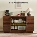 ONBRILL 60 Inch Sideboard with 4 Drawers & Adjustable Shelves, Curved Design Buffet Cabinet with Arched Doors, Mid Century Modern Accent Cabinet for Dining Room/Living Room/Entryway, Walnut
