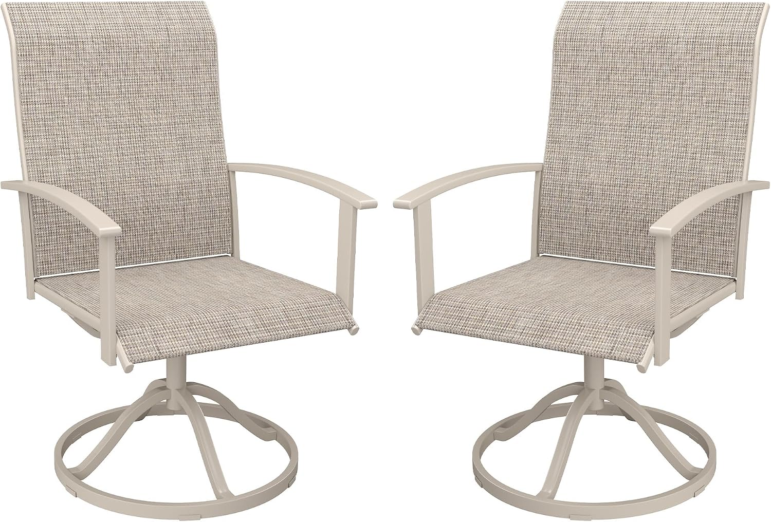 VICLLAX Patio Swivel Chairs Set of 2, Outdoor Dining Chairs with Textilene Breathable Fabric and Seat & Metal Frame Patio Sling Chairs for Backyard Deck Lawn Garden, Sandshell