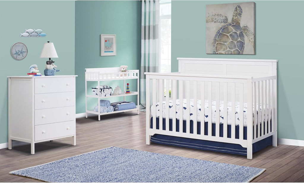 SORELLE FURNITURE Baby Bundle 4-Piece Nursery Set with 4-in-1 Convertible Crib, 4-Drawer Dresser, Changing Table and Toddler Rail, Furniture Made of Wood, Finish, Nursery Furniture Set -White
