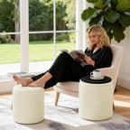 Vanity Stool Set of 2 - Round Storage Ottoman with Lid, Velvet Footrest Pouf for Makeup Room & Living Room, Multi-Use Small Chair with Hidden Storage（Beige）