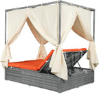 LUMISOL Outdoor Daybed with Canopy, Adjustable Outdoor Sun Lounger with Multi-Position Recline & Removable Cushion for Patio, Garden, Poolside, Orange