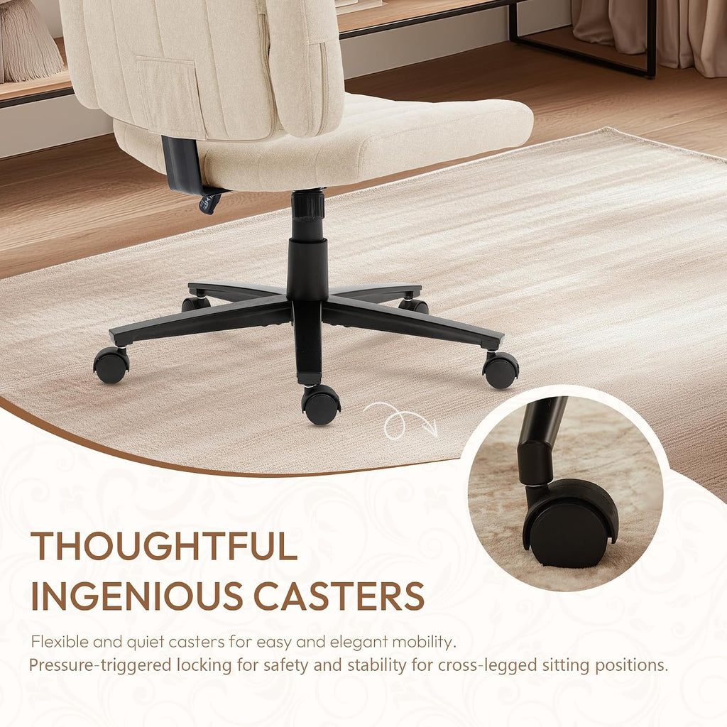 Vigosit Criss Cross Wheeled Chair - Adaptable Comfort for Every Need, High-Backed, with Adjustable Wide Armrests, Anti-Skid Fabric Upholstery, and a Sleek Modern Aesthetic for Home Office Use