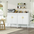 Sideboard Storage Cabinet with 2 Drawers & 2 Doors, Fluted Kitchen Buffet Cabinet with Adjustable Shelves, Coffee Bar Station for Living Room, Entryway, 13.8 x 27.6 x 35.6 Inches, White
