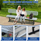 Heavy-Duty Park Bench for Outside - Black Coated Outdoor Furniture Steel Bench, Commercial-Grade Outdoor Benches Weatherproof for Park, Patio, Porch (Portable with Back, 4/6/8 Ft) (Grey, 8FT)