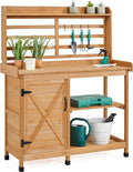 Topeakmart Outdoor Potting Bench, Large Horticulture Work Table Workstation with Storage Cabinet Shelf & Planting Working Console for Garden, Patio, Lawn, Wood