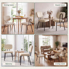 Dining Chairs Set of 4, Modern PU Leather Upholstered Kitchen Chairs with Metal Legs, Mid Century Shell Backrest Side for Dining Room Living Room, Beige White