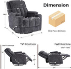 Swivel Rocker Recliner Chair with Dual Cup Holders, 360° Glider Rocking Nursery Armchair, Overstuffed Ergonomic Chenille Reclining Sofa for Living Room, Theater, Gaming, 360 lbs Capacity, Dark Grey