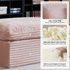 38.7" Plush Corduroy Ottoman, Upholstered Cloud Ottoman for Boneless Couch in a Box,Oversize Poufs for Living Room & Bedroom Sofa Ottoman,Comfy Seating with Dense Foam Padding,Pink