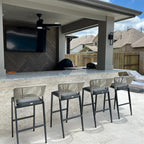 PURPLE LEAF Counter Height Bar Stool Set of 2 Modern Aluminum Rattan Wicker Outdoor Barstools with Backrest and Cushion for Kitchen Lawn Pool Bar Chairs Dark Grey