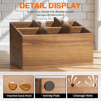 Wooden Utensil Holder Counter, Kitchen Utensil Organizer Large 6 Compartment Cooking Utensils Holder, Acacia Rustic Wood Farmhouse Storage Container Crocks for Silverware and Cooker Set