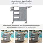 40 Sturdy Fir Wood Garden Table for Planting, Planter Bench with Foldable Top, Outdoor Storage Cabinets with Lockable Wheels for Patio Cooking, Grey
