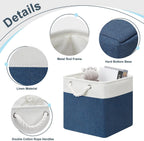 Posprica 11×11×11 Storage Cubes, Collapsible Storage Bins Organizer for Closet, Fabric Storage Box with Cotton Rope Handles, Decorative Storage Baskets for Shelves, set of 6 - White/Blue