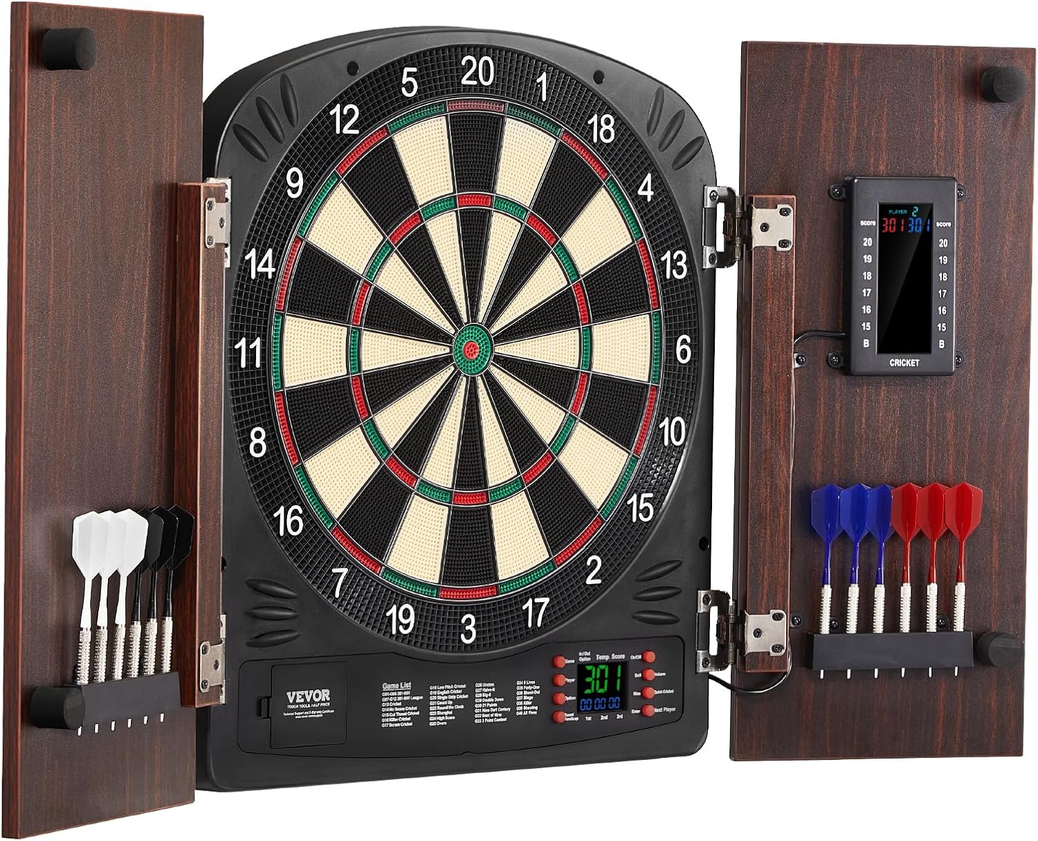 VEVOR Dart Board Cabinet Set, Multiple Styles Ready-to-Play Bundle Official Size, Steel Tip Dart Hideaway Cabinet, Features Easy Assembly, Complete with All Accessories, Perfect for Cricket Games
