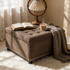 Square Ottoman with Storage, 30" Large Storage Ottoman Foot Rest Stool with Tufted Top and Nailhead Trim for Living Room, Bedroom, Entryway, Coffee Brown