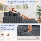 Antetek Oversized Chaise Lounge Indoor, Modern Comfy Bubble Faux Fur Fabric Deep Seat Boneless Sleeper Chaise Lounge Sofa Chair with Pillows for Living Room Bedroom Studio, No Assembly Couch, Grey
