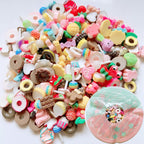 140PCS Nail Art Mixed Resin Decoration Fruit Donut Candy Chocolate Cartoon Shapes Randomly Mixed in one Bag DIY Craft Deco Mini House DIY Deco10301