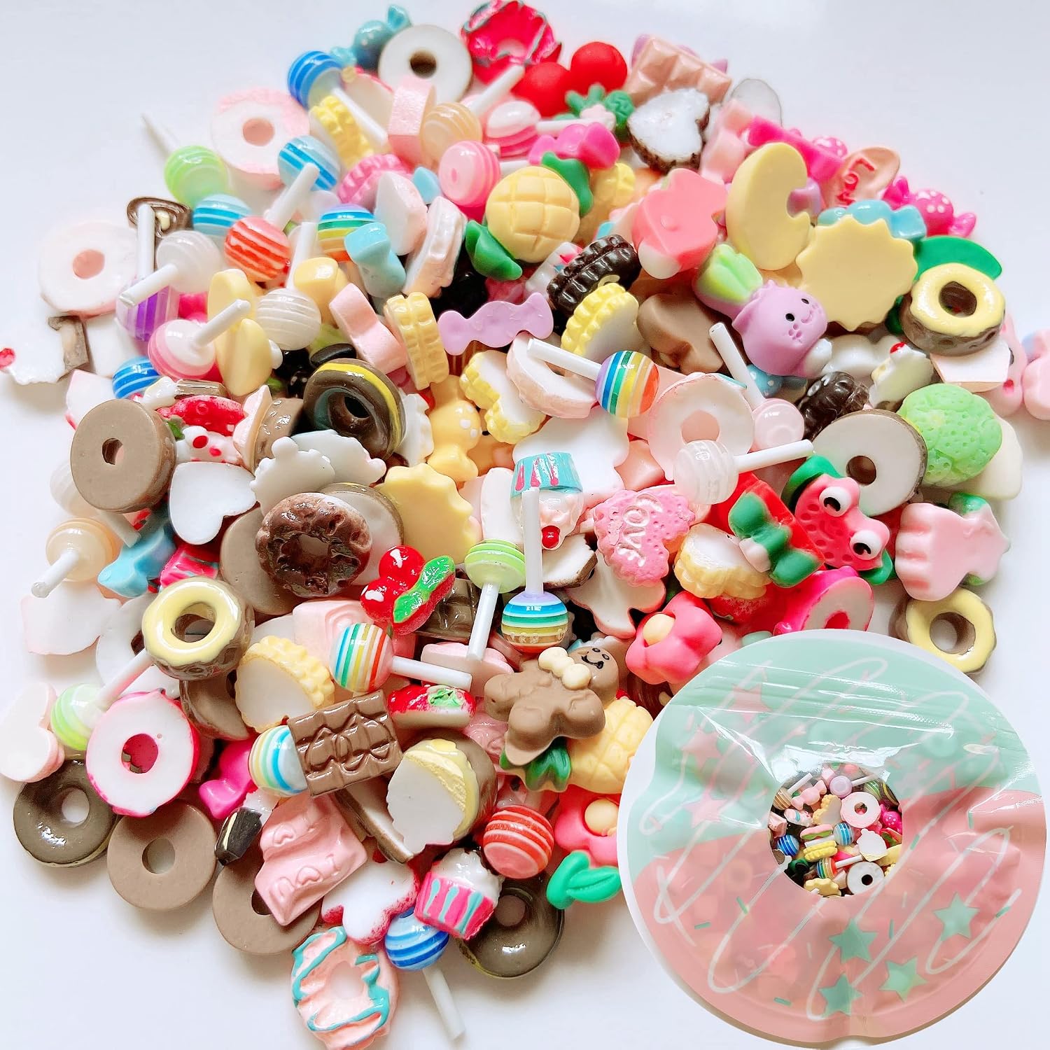 140PCS Nail Art Mixed Resin Decoration Fruit Donut Candy Chocolate Cartoon Shapes Randomly Mixed in one Bag DIY Craft Deco Mini House DIY Deco10301