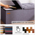 HAUSFRAU Ottoman with Storage Bench Folding Foot Rest Stool Linen Black | 31.5", Flip Lid, Small Upholstered Foldable Footrest Footstool, Bedroom Bench, Living Room Dorm Ottoman, Rectangle