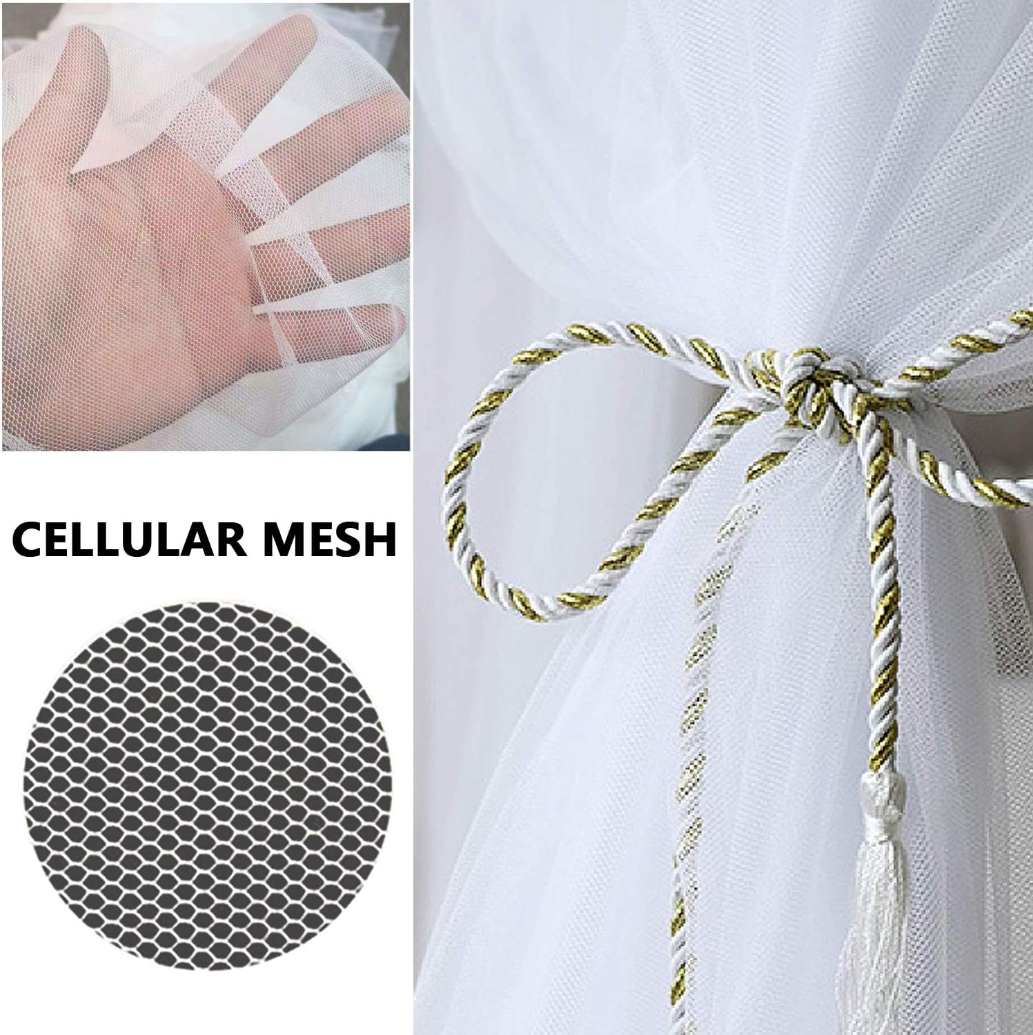 Comtelek Bed Canopy, Canopy Bed Curtains Bed Drapes for Full Queen King Size Bed Mosquito Net Bed Canopy Curtains for Patio Indoor Outdoor Room Decor Screen Netting Canopy Curtains White