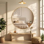 36 Inch Gold Round Bathroom Wall Mirror, Round Mirrors for Wall Decor, Circle Mirror for with HD Shatter-Proof Glass for Entryway, Living Room, Bedroom, Dressing Room, Home Decor