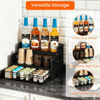 Homode Coffee Syrup Organizer Rack, 3-Tier Syrup Holder Stand with 35 K Cup Storage Drawer, 8 Bottles Capacity, Wood Shelf Liquor Wine Rack for Coffee Bar Countertop, Black