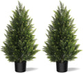 Vitalismo Outdoor Artificial Cedar Topiary Tree, Faux Evergreen Shrubs for Front Porch Decor, Lifelike Fake Bushes Plants for Home Living Room Front Door Decor (2, 3ft)