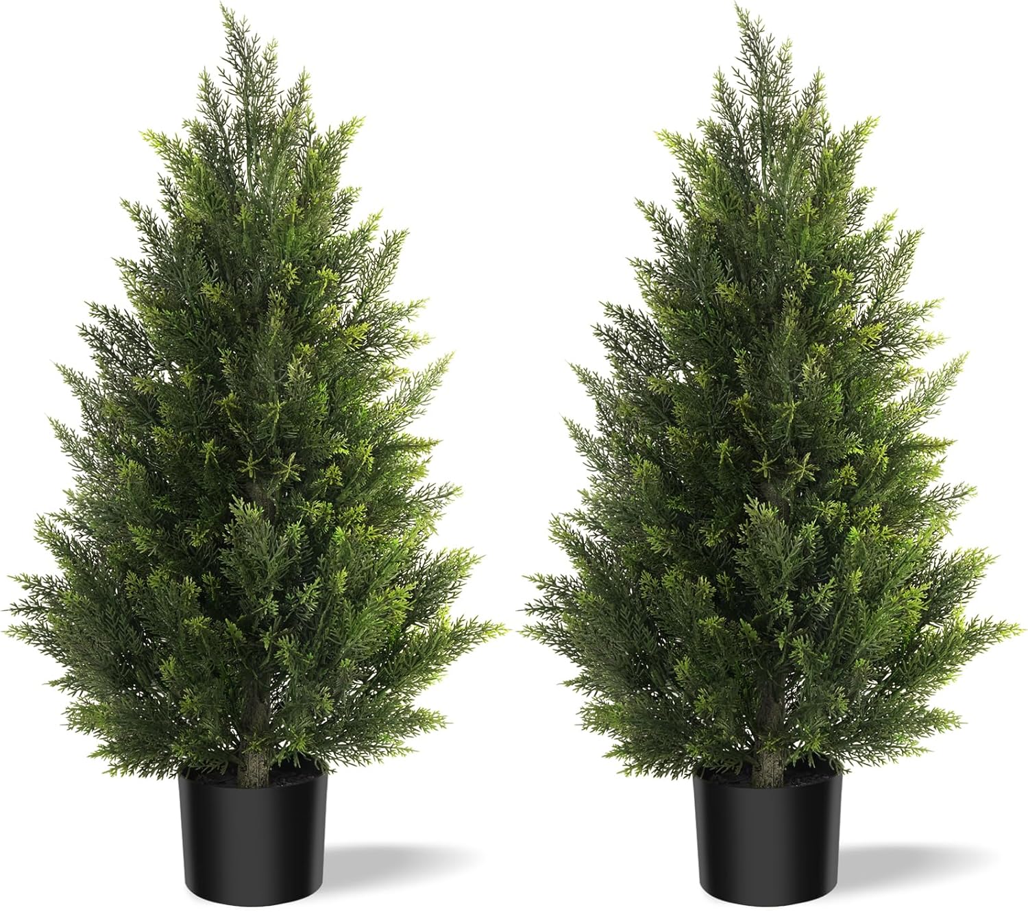 Vitalismo Outdoor Artificial Cedar Topiary Tree, Faux Evergreen Shrubs for Front Porch Decor, Lifelike Fake Bushes Plants for Home Living Room Front Door Decor (2, 3ft)
