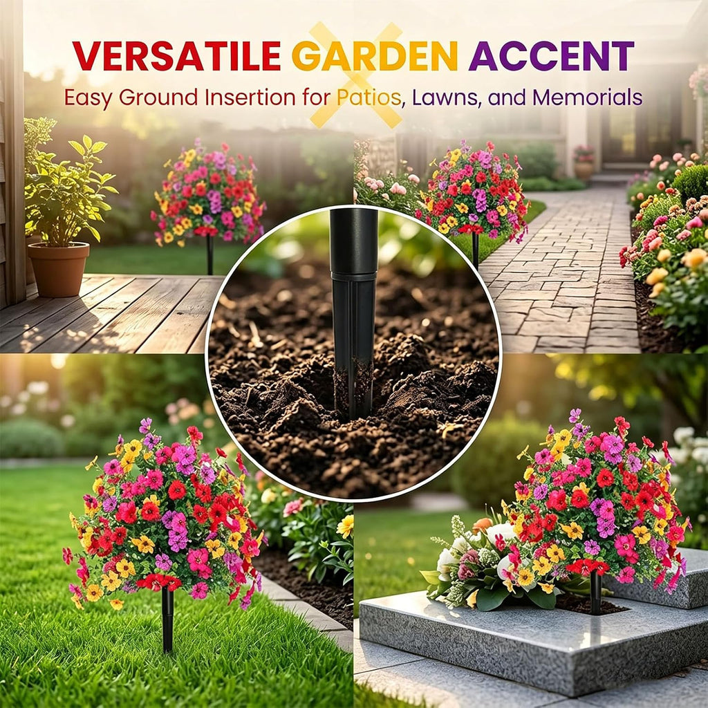 Artificial Petunias with Ground Stake, 18 Inch Artificial Flowers for Outdoors Stick in Ground, Lifelike Faux Flowers for Garden, Yard, Planter, Porch, Indoor Outdoor Home Decor (8 PCS)