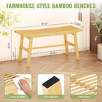 Bamboo Dining Bench Indoor Long Bench Sturdy & Comfortable Indoor Storage Bench Durable Slat Woven Design Modern Entryway Seating for Hallway (Nature, 1 Tier)