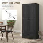69" Tall Kitchen Pantry Storage Cabinet, Farmhouse Freestanding Pantry Cabinet with 2 Doors, Drawer and Adjustable Shelves for Dining Room, Black,15.7 * 31.5 * 68.9