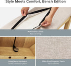 mopio Logan Upholstered Beige Dining Bench, Modern Farmhouse Solid Wood with Light Wire Brush for Dining Room and Kitchen (64" Dining Bench)