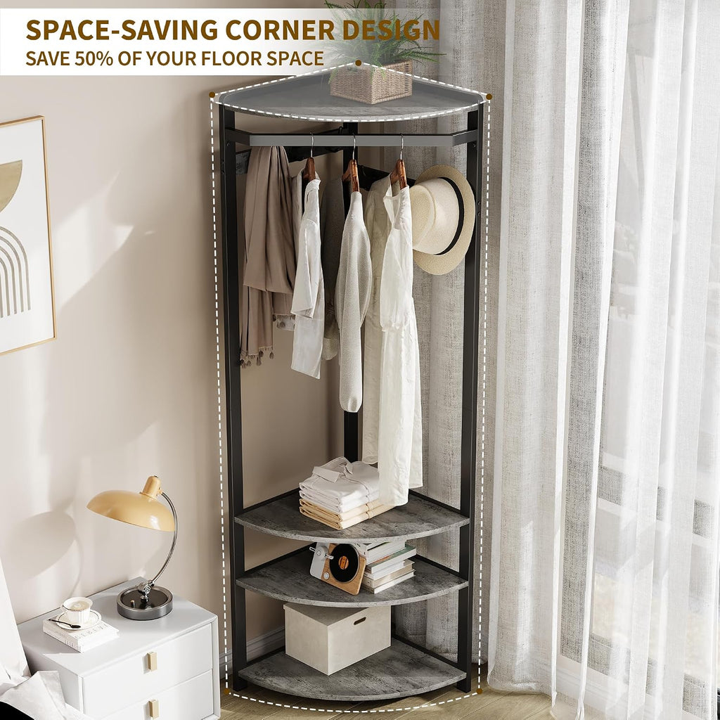 GarveeHome Corner Coat Rack with Shoe Bench Entryway, Corner Hall Tree with 6 Double Hooks, Corner Clothes Rack with Storage Corner Tree with Organizer Shoe Bench Shelf for Entryway, Hallway, Closet
